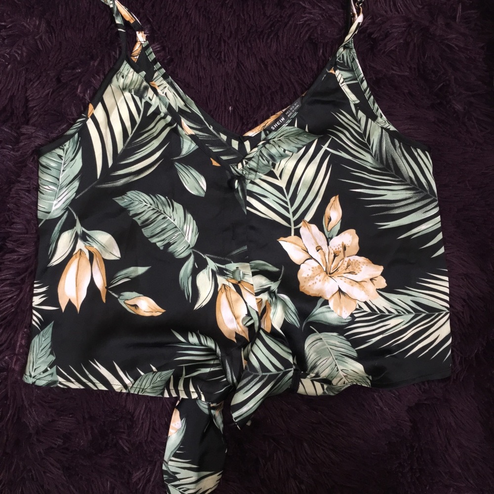 shein satin tank, ties at bottom.